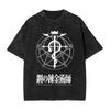 Fullmetal Alchemist Red Logo Men's T Shirt Washed Japanese Anime Novelty Tees Short Sleeve Round Neck T-Shirts Cotton Clothing