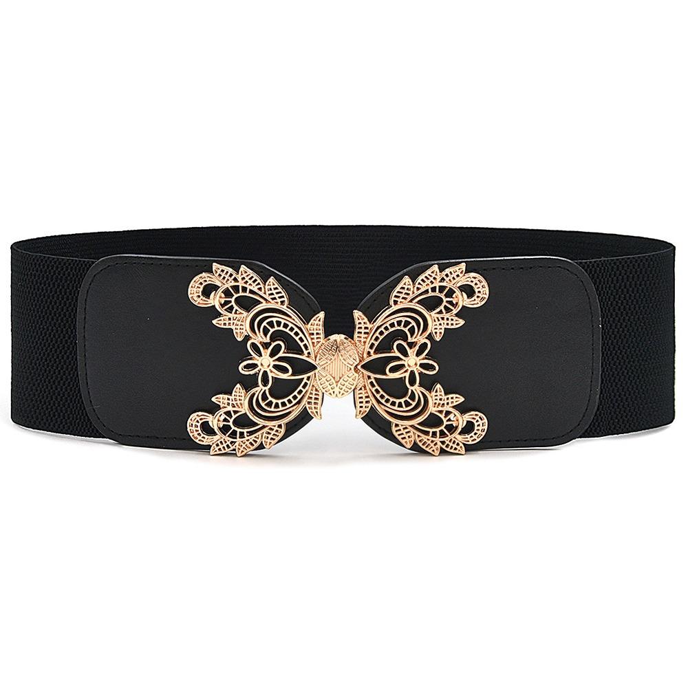 

Fashion Metal Buckle Women Elastic Band Waist Defining Solid Color Elastic Wide Belts Comfortable Dress Belt Jeans чёрный