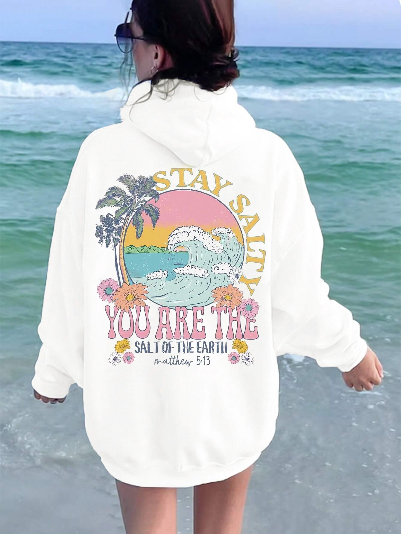 Женская толстовка с капюшоном Ocean Coconut Tree Printed Fashion Design Свободная повседневная универсальная женская одежда Осеньзима толстовка с капюшоном XXL белый 1727₽