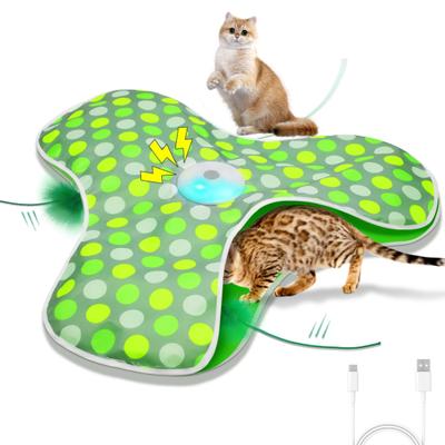 Esconde-esconde Brinquedo Interativo para Gatos Ativado por Toque Jogo de Caça Simulado com Pena Oculta Móvel e Rato Squeaky para Gatos Adultos Entediados de Interior