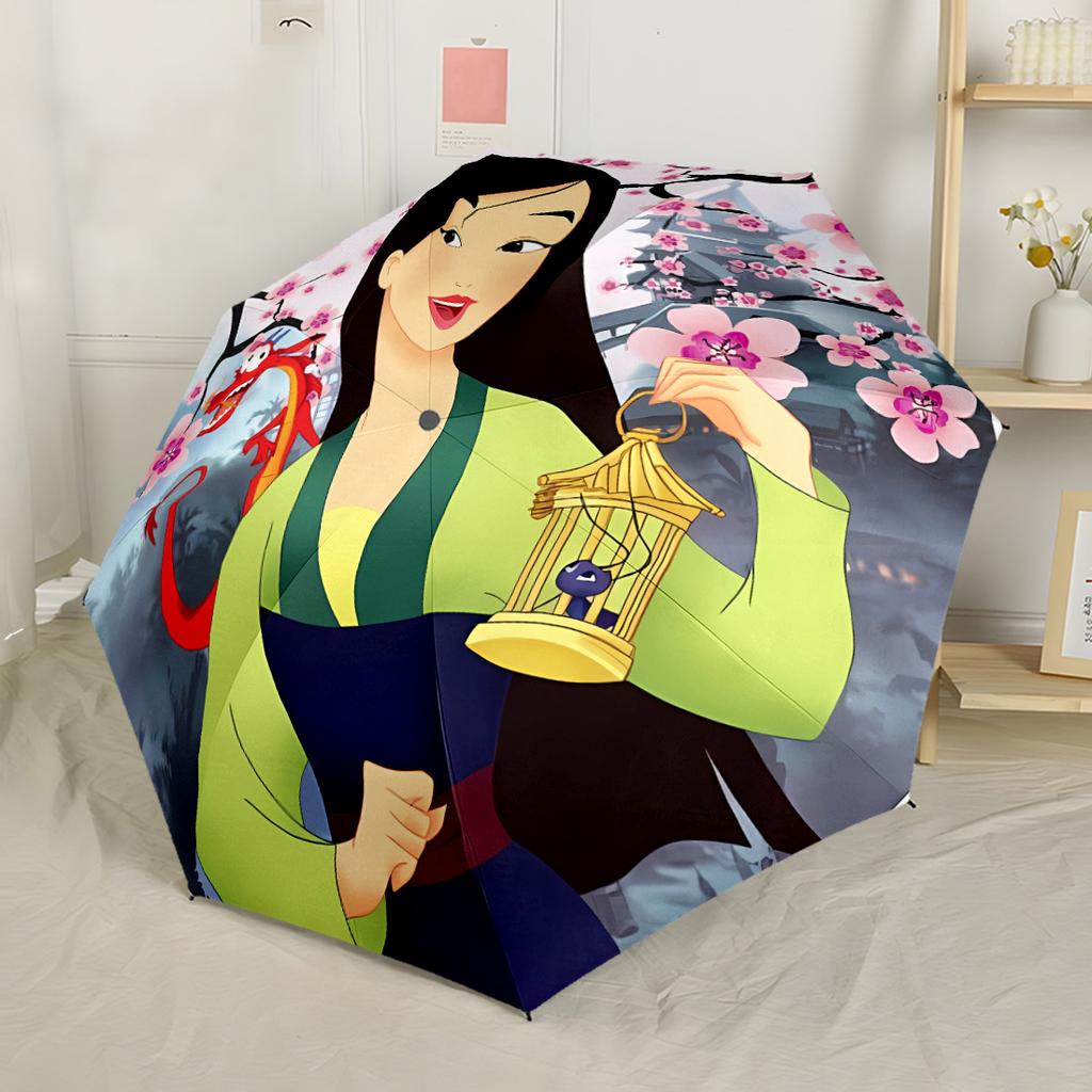 Mulan's Brave Journey Portable Automatic Umbrella Retractable Design with 8-Rib Durability Sturdy Construction All-Season Umbrella for Travel