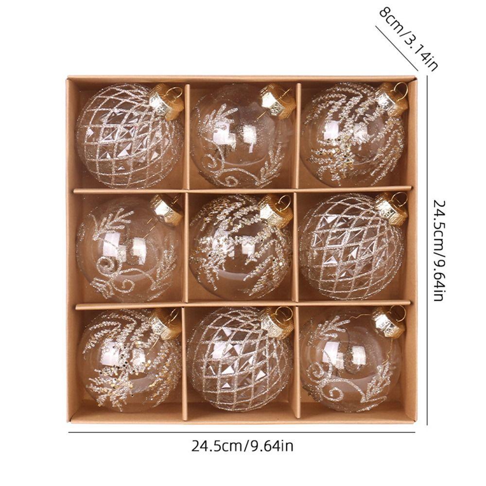 9pcs Transparent Painted Christmas Balls Ornament PET Christmas Tree Pendant Home Xmas Decor