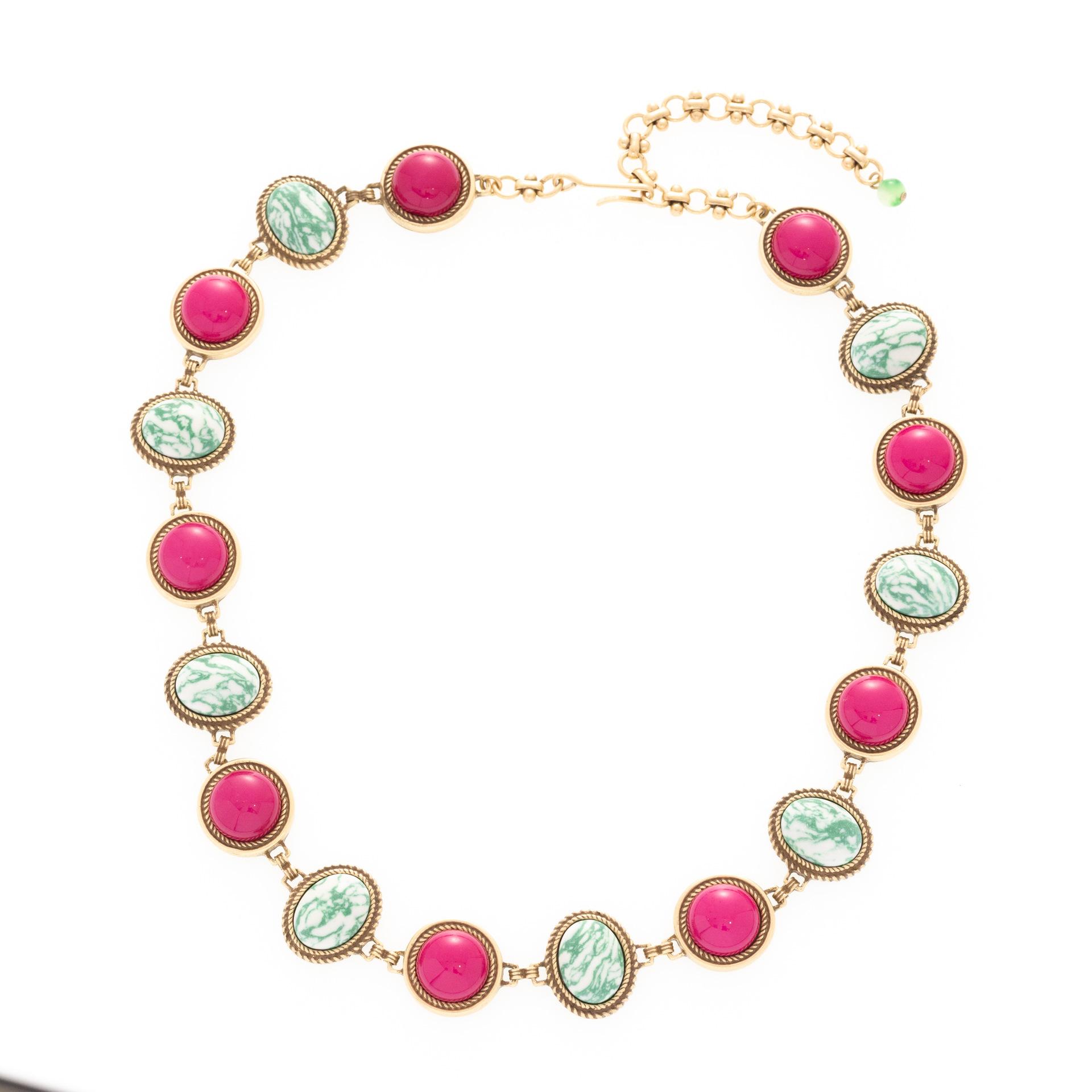 

Bohemian Retro Ethnic Style Qinghai Green Necklace Female Personality Round Beaded Collarbone Chain