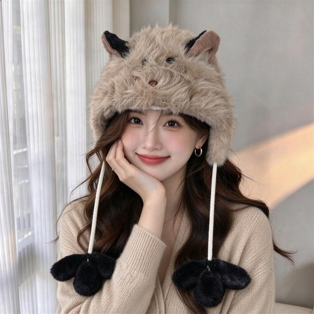 Windproof Plush Beanie Warm Earmuff Hat Cute Winter Hat for Women