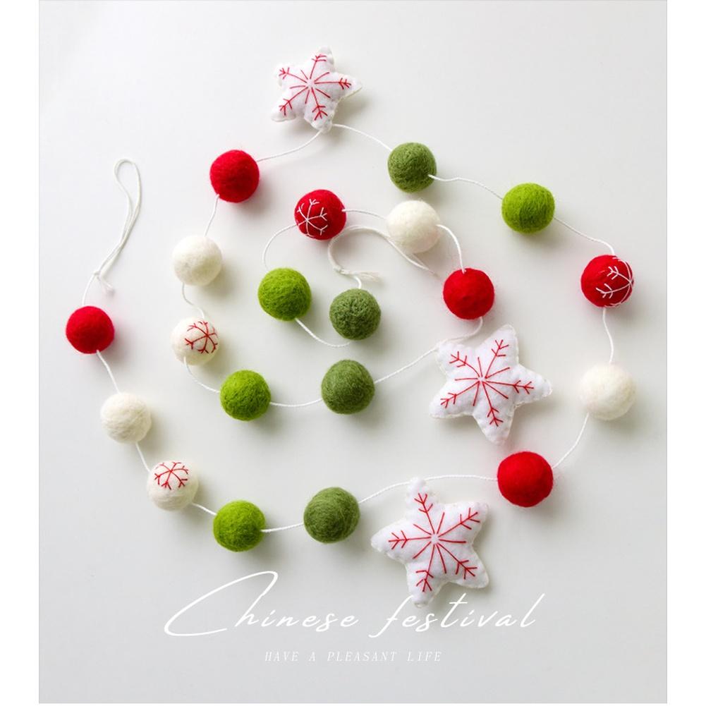 Christmas Felt Garland with Star Ball and Reindeer Ornaments Designed for Hanging on Trees or Seasonal Display