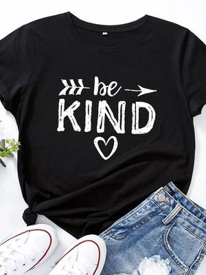 Be Kind Heart Print Women T Shirt Short Sleeve O Neck Loose Women Tshirt Ladies Tee Shirt Tops Clothes Camisetas Mujer