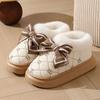 High-heeled Cotton Slippers, Thick-bottomed Bag and Indoor Household Fashion Versatile Bow PU Slippers, Thickened and Warm In Winter
