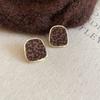 Silver needle autumn and winter retro leopard print geometric square round stud earrings Maillard simple earrings niche high-end earrings