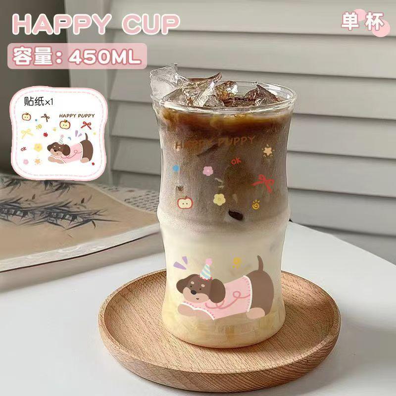 Cute China Panda Glass Creative Tea Bottle Single Transparent Coffee Cup Juice Panda Breakfast Milk Cup Glassware for Drinking