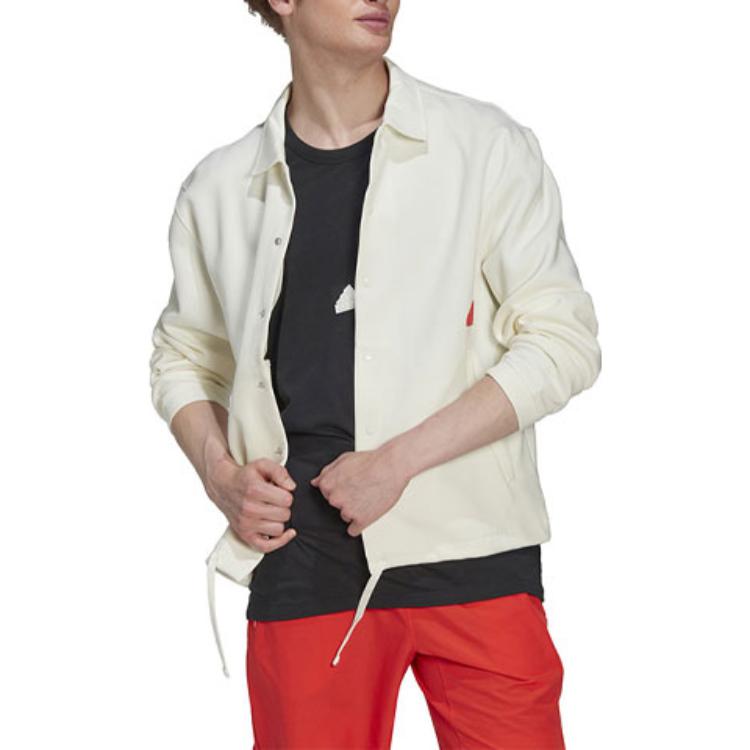 Adidas Solid Color Logo Single-Breasted Lapel Long Sleeve Jacket Men Jackets White HG2072