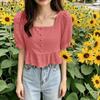 ZANZEA Women Square Collar Summer Embroidery Casual Short Sleeve Blouse