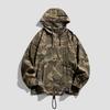 Camouflage Windbreaker Autumn Winter Hooded Outdoor Jacket Retro American Style Casual Half Zip Cargo Coat