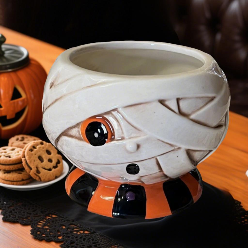 Retro Halloween Candy Bowl, Cute Mummy Ceramic Item, 5-inch Snack Jar, Attractive And Cute, Can Hold , Small Snacks, Etc.