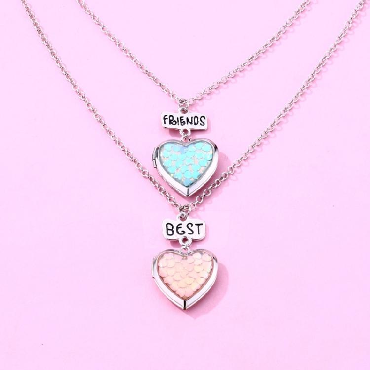 2x/Set Heart-shaped Pendant Necklace Best Friends Necklaces Photo Box Necklaces