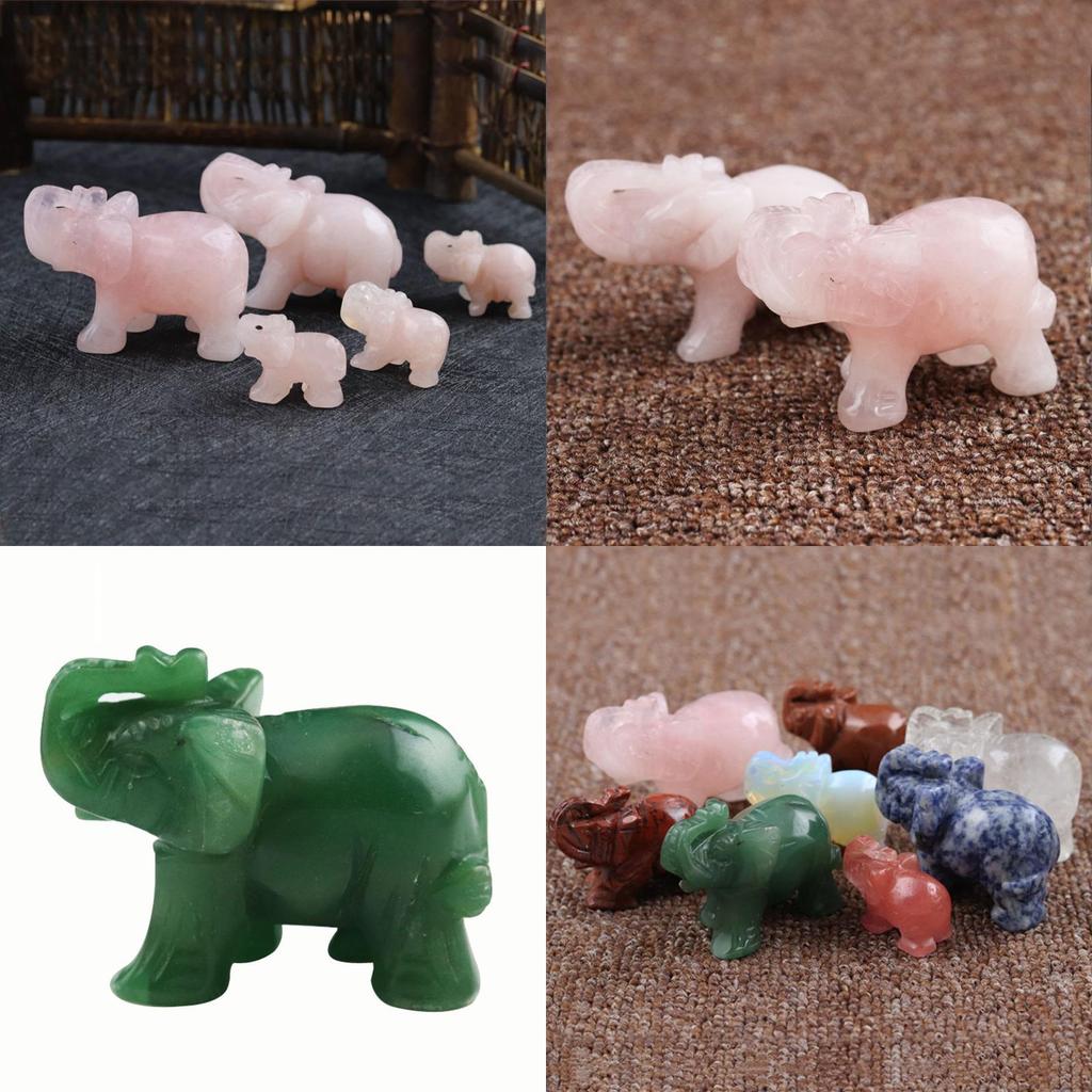Elefante Exquisito Esculpido à Mão Pedra Natural Jaspe Turquesa Malaquita Cristal de Quartzo Ornamento Para Elegância Atemporal