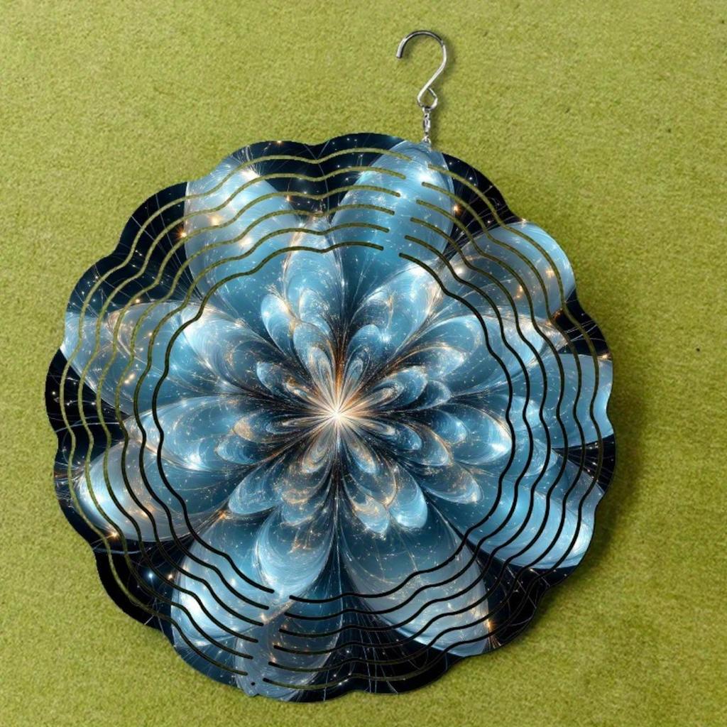 10-Inch Hanging Wind Spinner with Enchanting Flower Design – Vibrant Blue & Turquoise Art Wind Chime with 360° Hook