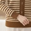Elegant Women's Striped Knit Sweater with Turn-Down Collar - Versatile Fall Fashion for Moms