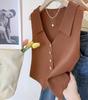 Vest French V-neck Single Breasted Sleeveless Slim Knitted Vest For Women