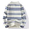 Autumn Winter Men's Striped Polo Collar Knitted Sweater Youthful Vitality Long Sleeve Turn Down Collar Casual Knit Pullovers Men