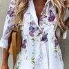 Lady Shirt Butterfly Print Turn-down Collar Single-breasted Artistic Spring Top for Daily Wear