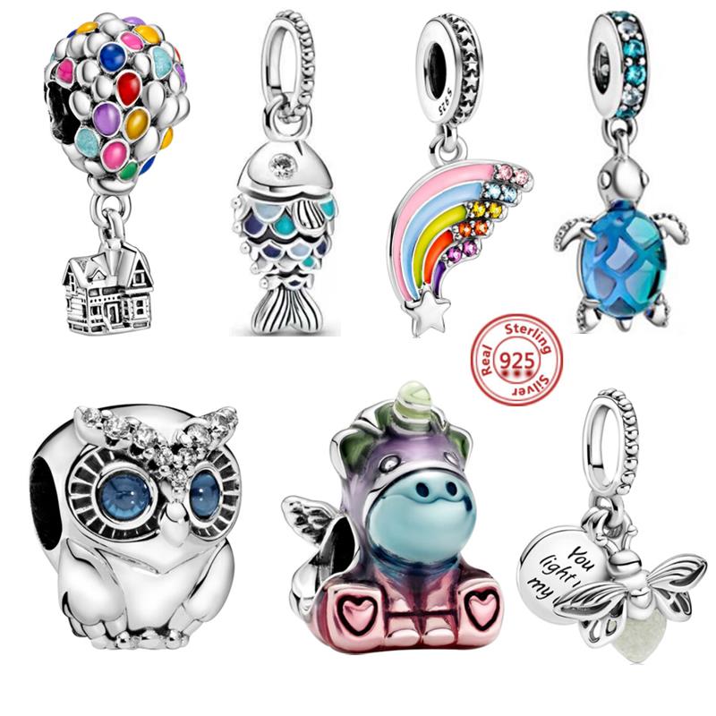 2025 Hot Sale 925 copper Balloon Rainbow Unicorn Charm Bead Fit Original Pantaro Bracelet Making Fine DIY Zircon For Women