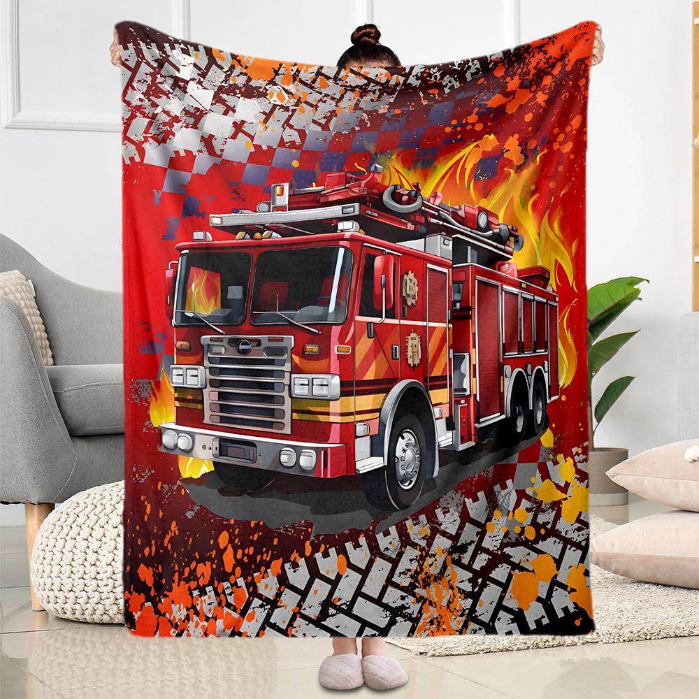 Fire Truck Adventure Blanket Durable Comfort Suitable for Chair Bed Couch Four Seasons Universal Playful Design Gift for Travel Home Birthdays
