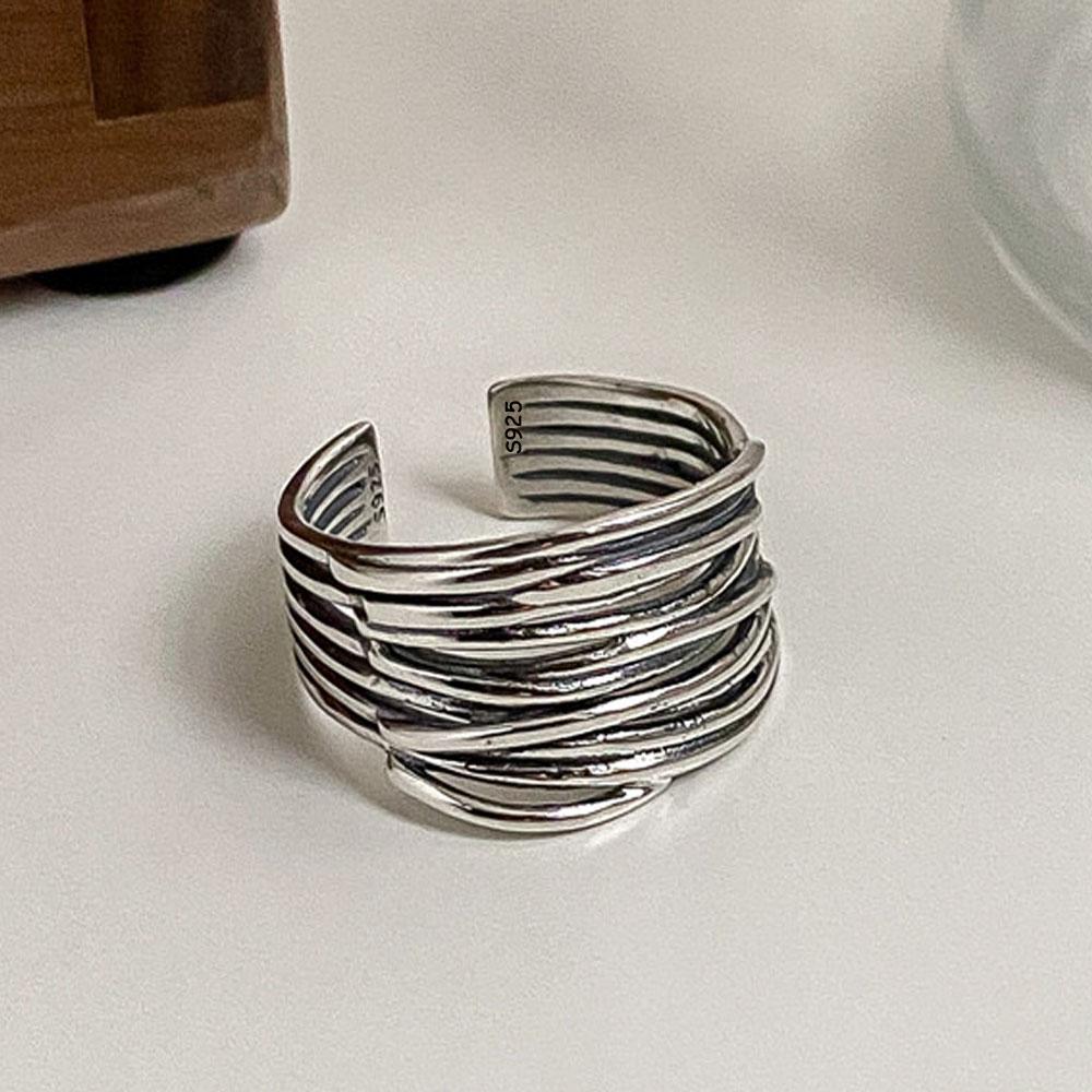 

925 Sterling Silver Unique Ring For Women Jewelry Finger Adjustable Vintage Layered Ring For Party Birthday Gift resizable