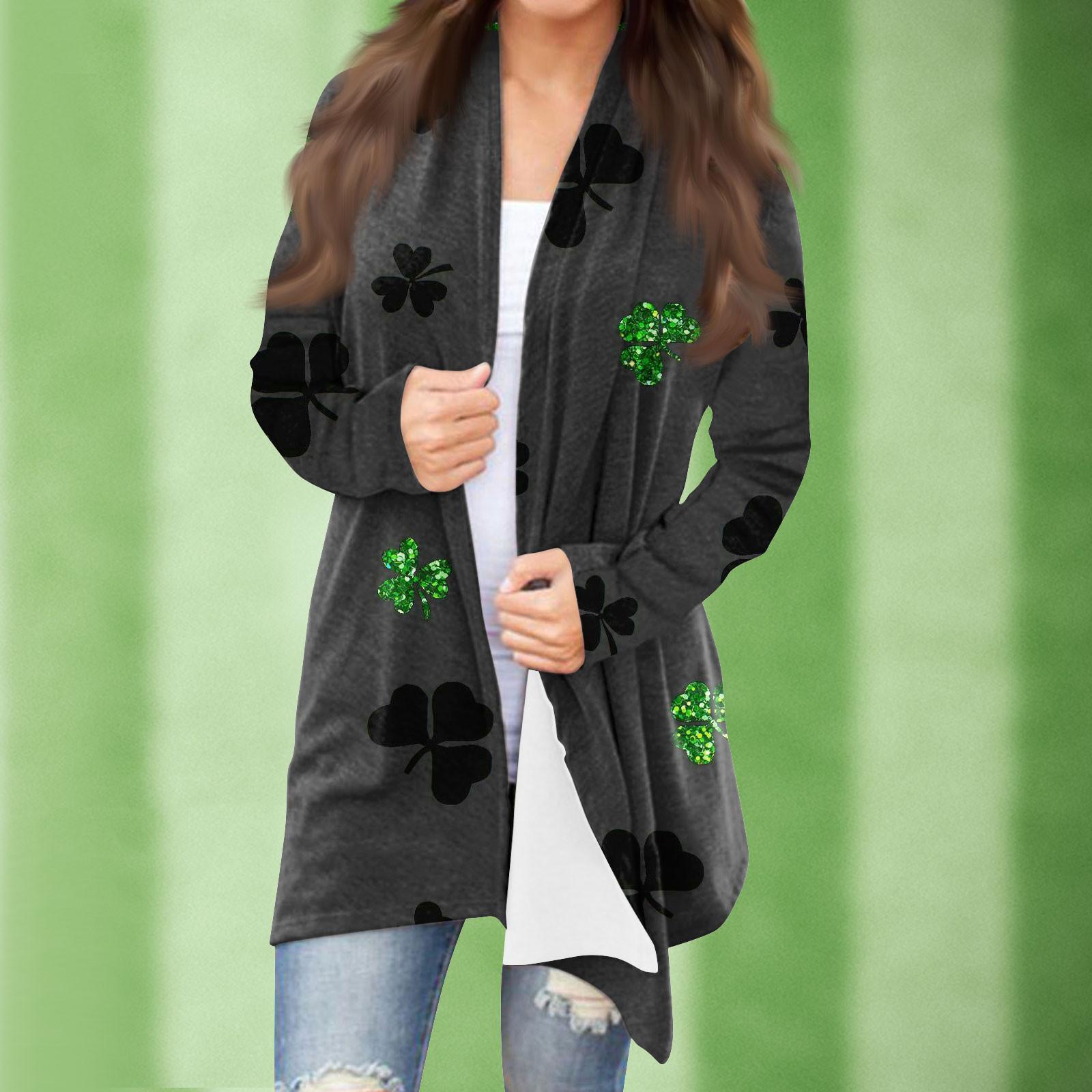 

Женская повседневная одежда с длинными рукавами St. Женский кардиган с принтом ко Дню Святого Патрика и верхнее пальто XXXXL