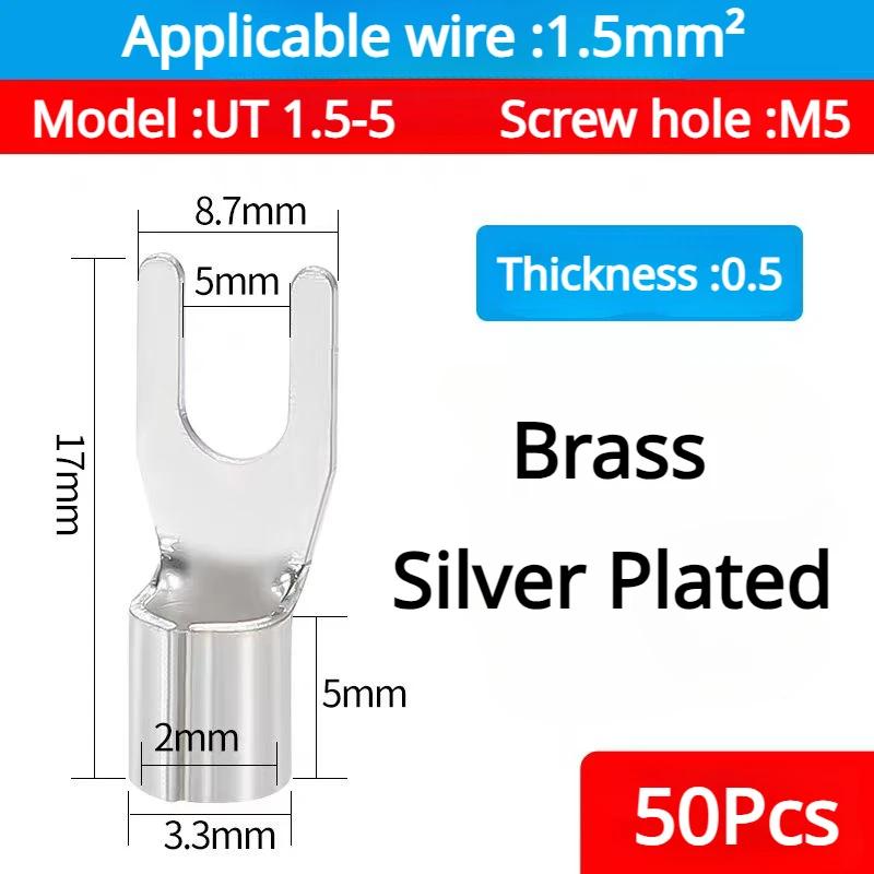 50PCS UT1.5 -10 Non-Insulated Ring Fork U-Type Terminal Tin-Plated Copper Terminals Assortment Kit Cable Wire Connector Crimp