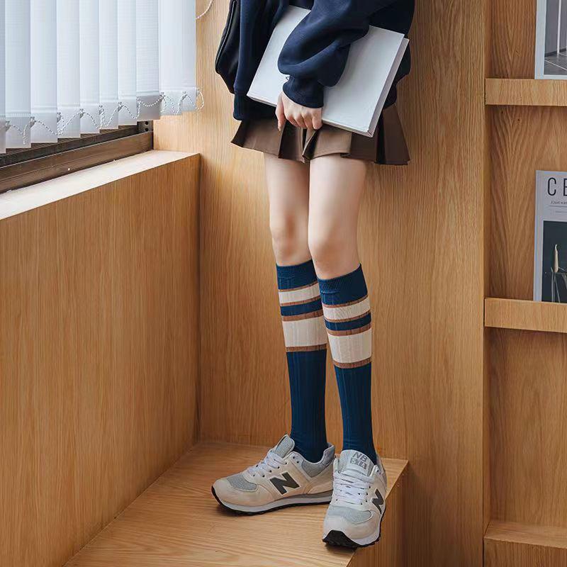 Women Stockings Knee High Colorful Stripe Long Socks Thin Summer For Lady Girls Student Socks School Party Comfortable Knee Sock