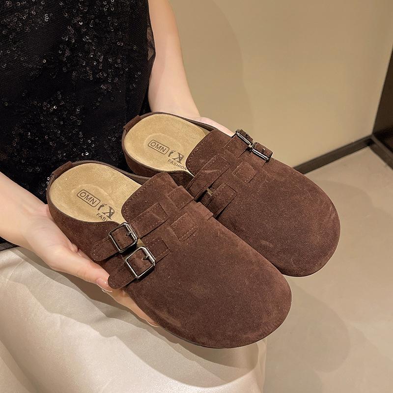 Fashion Crestar Suede Clogs For Women Lady Fashion Flat Slippers Outdoor Non-Slip Round Toe Mules Casual Potato Shoes With Arch Support