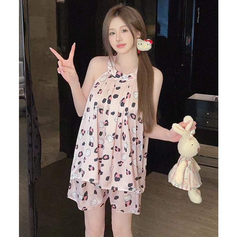 Summer new sleeveless fashion sweet sleeveless shorts pajama set soft comfortable cool summer pajama set