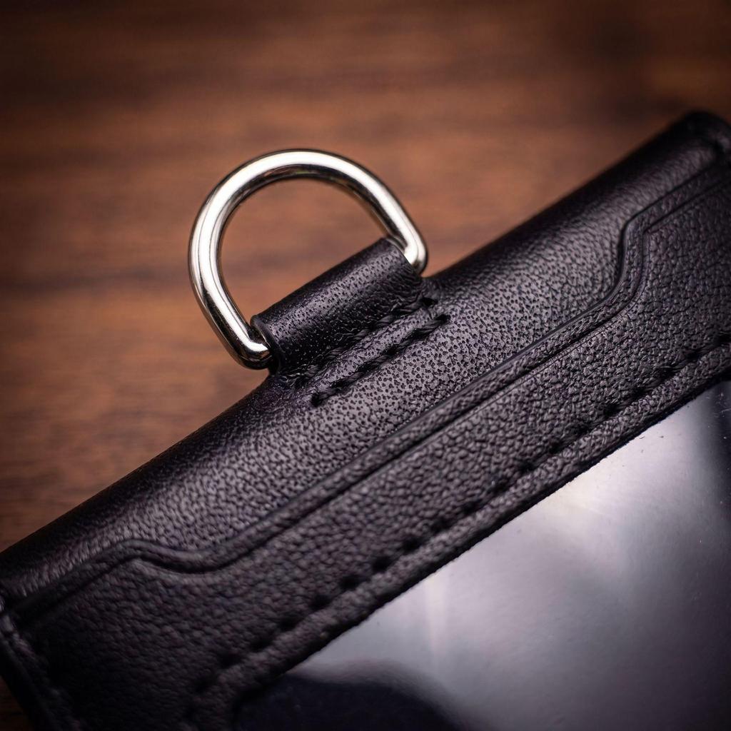 Leather Work ID Badge Holder with Foldable Magnetic Closure