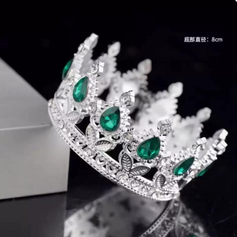 Round Inlaid Crystal Queen Grand Crown Dress Bar Mitzvah Princess Bridal Headwear Accessories