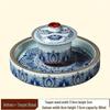 Blue and White Porcelain Lotus Kung Fu Tea Set: Enamel Teacup, Hovering Lid, Teapot, Saucer, and Master Cup.