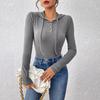 Bodysuit for Women Sexy Slim Fitted Long Sleeve Hoodies Tops V-Neck Pullover Casual Ribbed Hooded Shirts