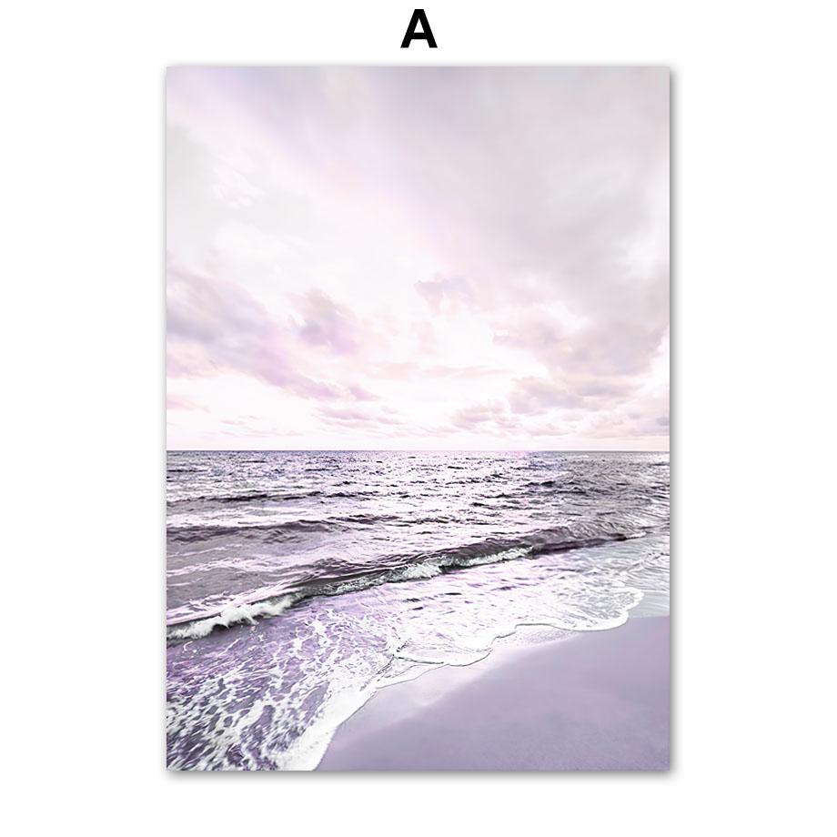 Purple Sea Beach Birds Reed Flower Landscape Wall Art Canvas Painting Posters And Prints Hotel Bar Picture for Living Room Decor