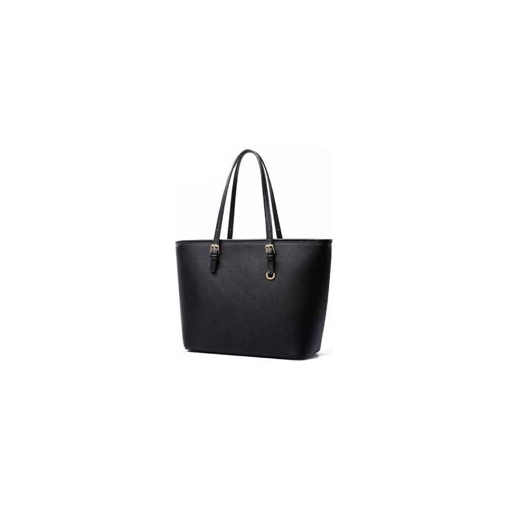 Miwoluna Business Bag Tote Bag for Women, A4 Size, PU Leather, Black, Gold Hardware