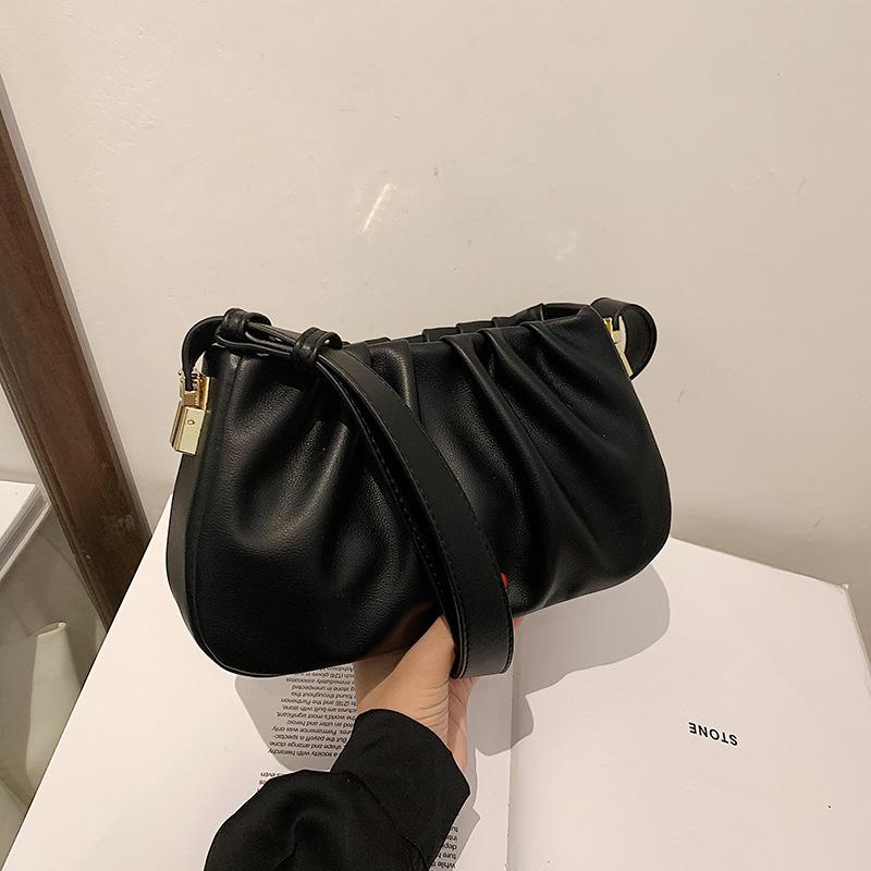 Bag Women's New Fashion Shoulder Messenger Bag Solid Color Versatile Pleated Bag