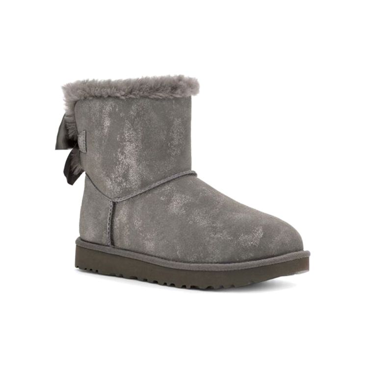 UGG Bailey Bow Glimmer Suede Casual Comfortable Short Snow Boots Women Boots Charcoal 1125795-CHRC