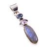 Natural Labradorite,Pink Amethyst 925 Solid Sterling Silver Pendant 1.75'' i4G38