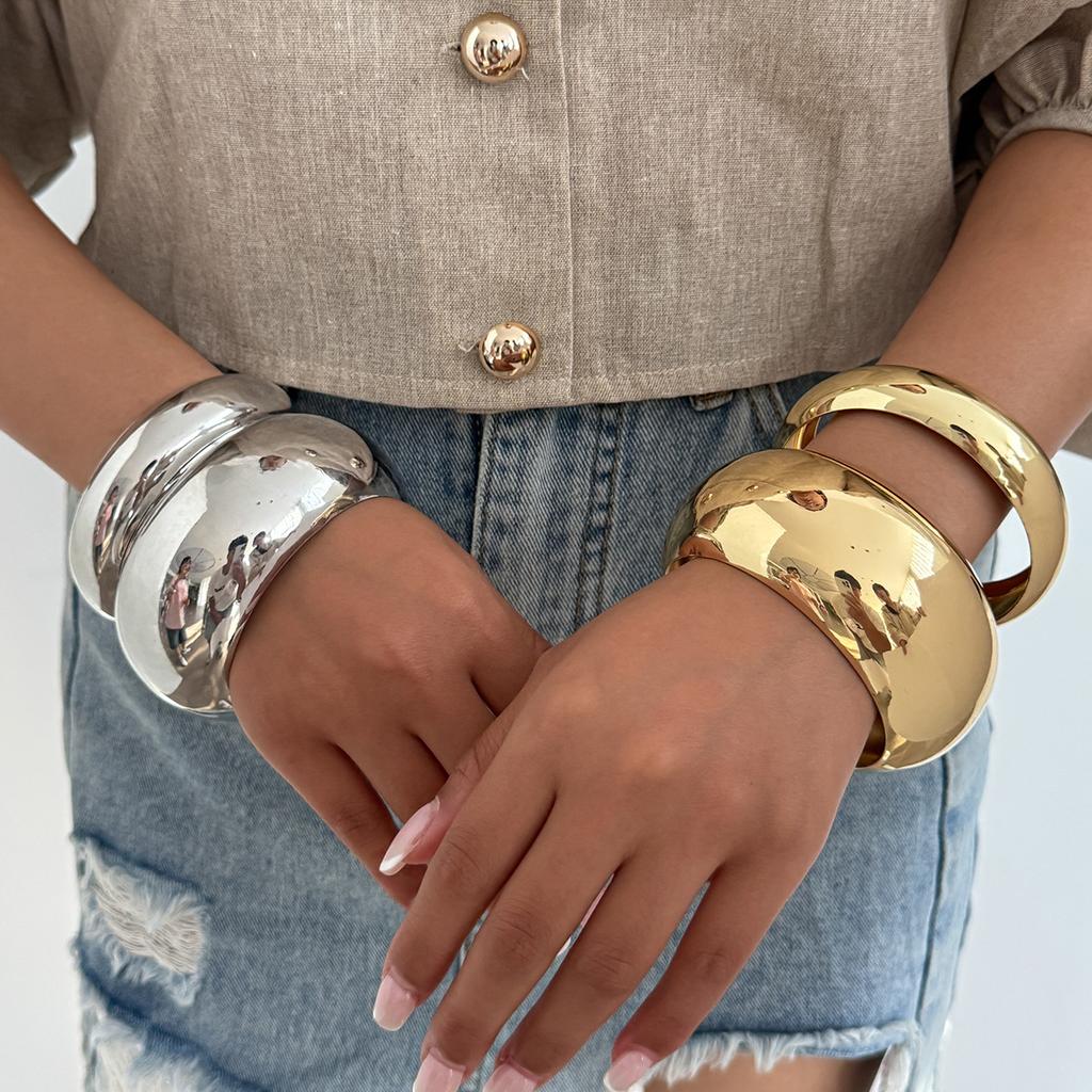 Light Luxury Minimalist Round Smooth Wide Bracelet Ins Cool Style Geometric Bracelet for Women
