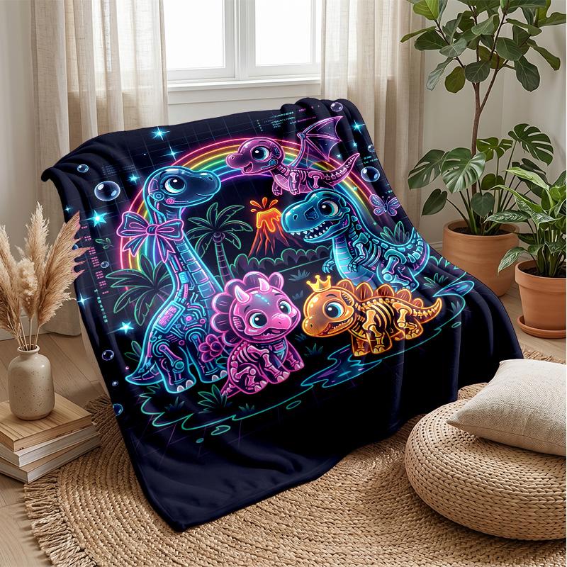 Neon Dinosaur Artwork Theme blanket Lightweight Warm Flannel Blanket Decorative Throw Blanket for Home Decoration