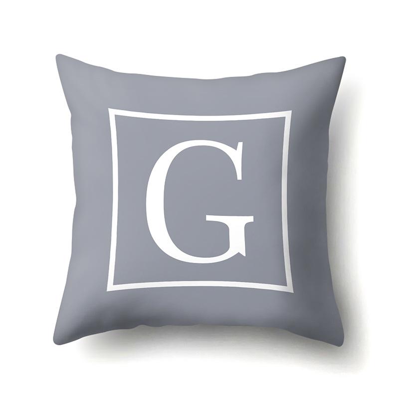 Polyester Pillow Case Gray Base Literary Home Car Decoration 26 English Letter Cushion Car Cushion Cover