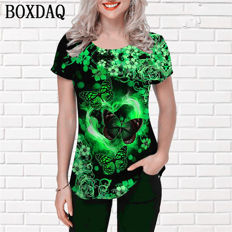 Fashion Butterfly Pattern Women T-Shirts Short Sleeve 3d Print Street Gradient Lady Pullovers T Shirt Classic O-Neck Casual Tops