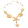 Design Sense Metal Starfish Scallop Shell Necklace Female, Holiday Style Conch Pendant Clavicle Necklace
