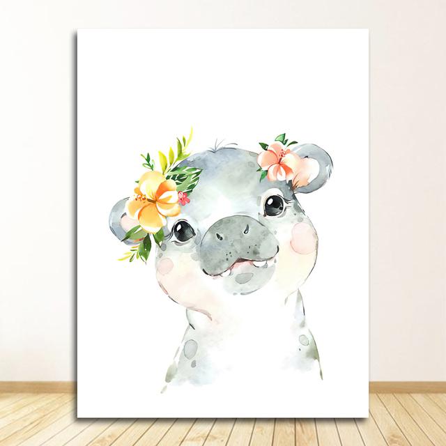 Canvas Painting Nursery Wall Pictures Kids Room Decor Cute Deer Zebra Lion Rabbit Pig Flower Nordic Posters And Prints Wall Art
