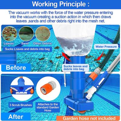 Handheld Swimming Pool Jet Cleaner with Detachable Poles No Power Needed Portable Pool Leaf Vacuum Cleaning Kit