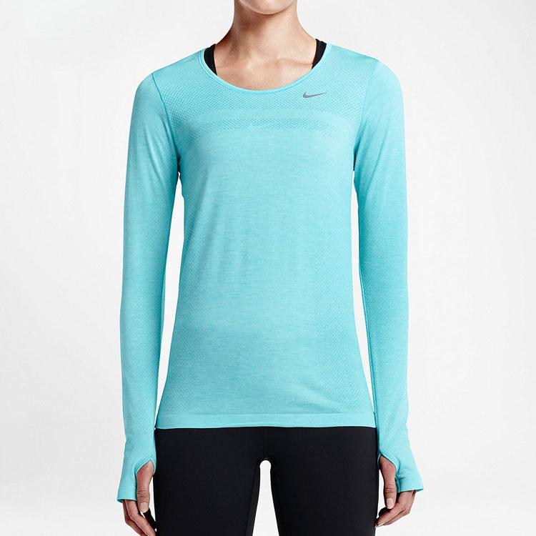 Nike Damska koszulka treningowa z długim rękawem i okrągłym dekoltem w jednolitym kolorze Niebieska 644684-437