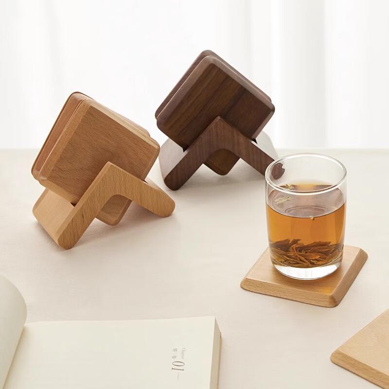 Homeglen Japanese Style Round Solid Wood Coaster Set